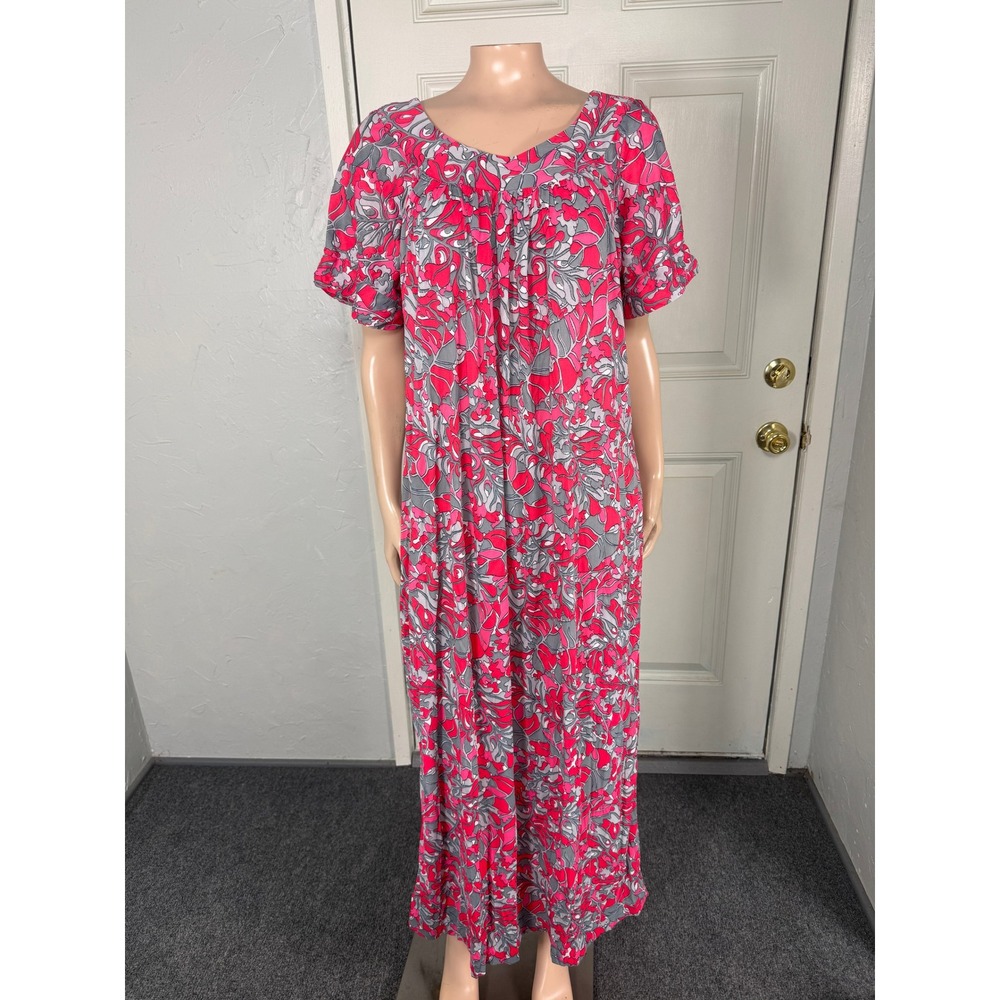 Vintage 70s Loungers Sears Muumuu Dress Small Floral Hawaiian Triacetate C3-19